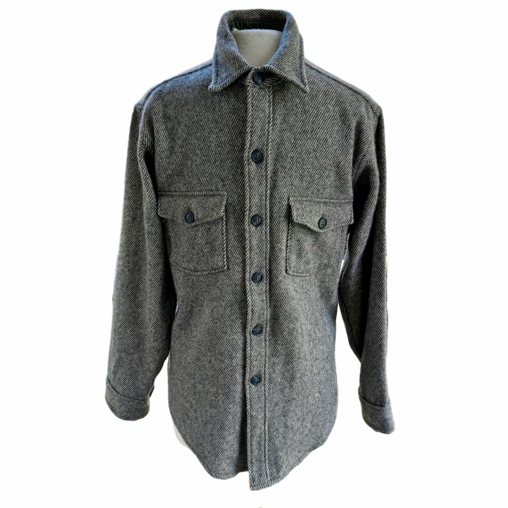 Vintage Woolrich Herringbone Medium Tweed Shirt Jacket Wool Blend Gray Green